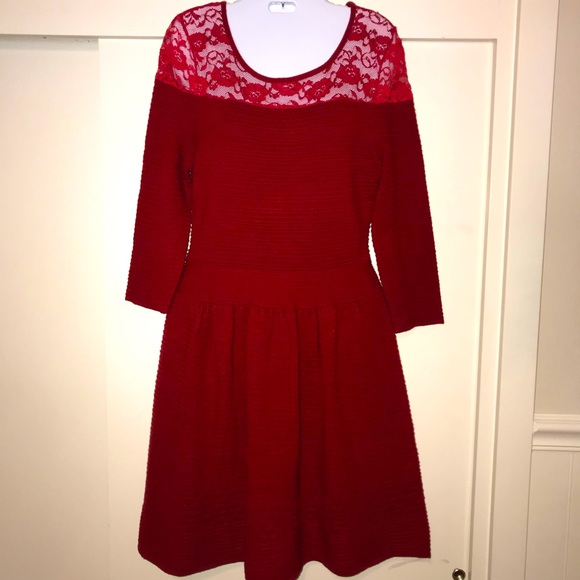 Red Knit Lace Dress